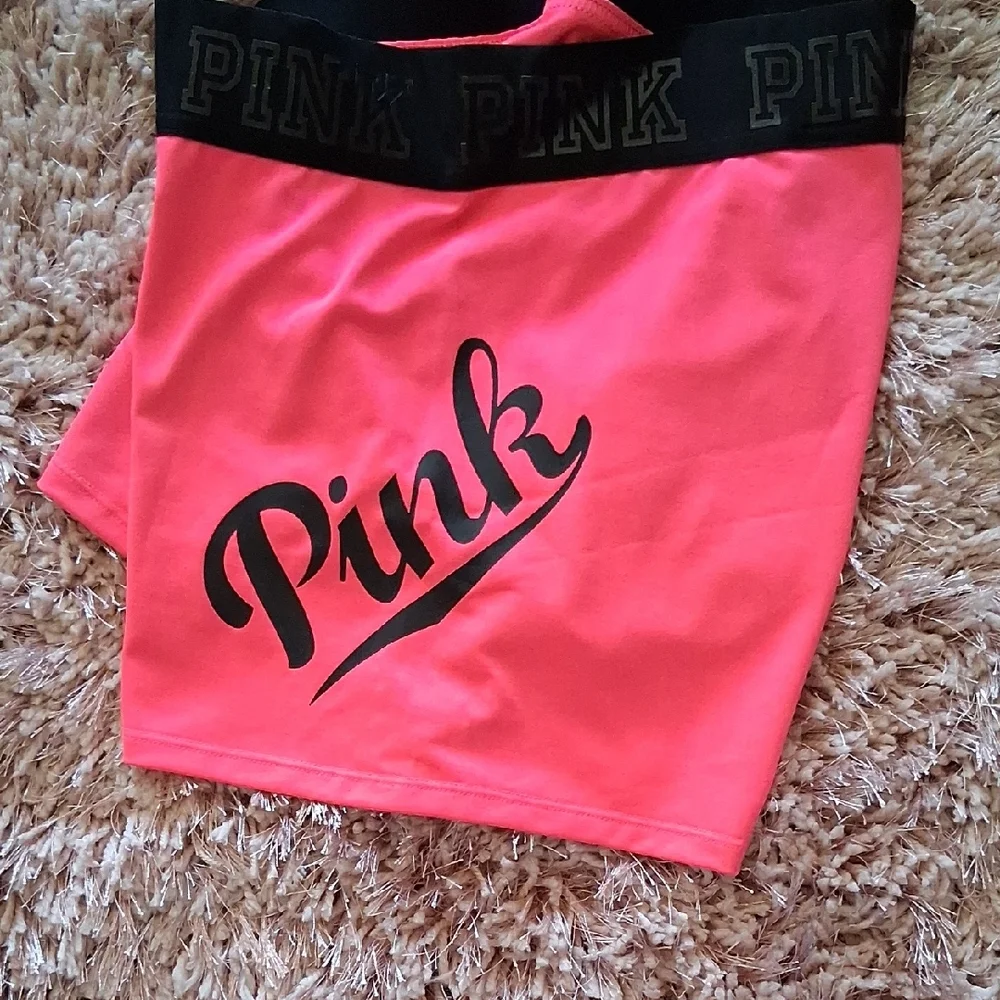 PINK Victoria's Secret Hot Pink Athletic Shorts with Black Waistband - Picture 3 of 4